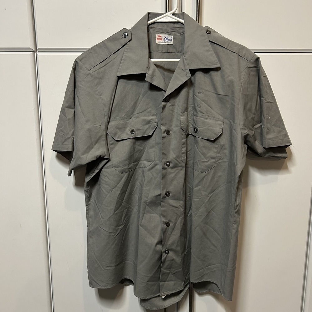 Elbeco Law and Order Mens Gray Short Sleeve Uniform Shirt Epaulets Size XL